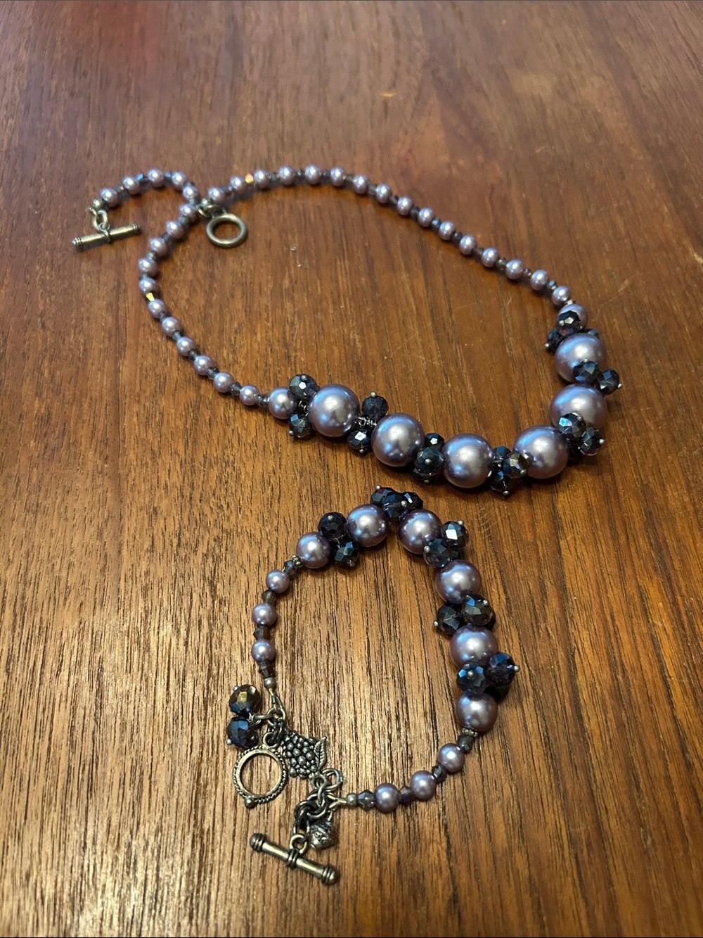 Elegant Lavender Pearl and Crystal Necklace & Bracelet Set